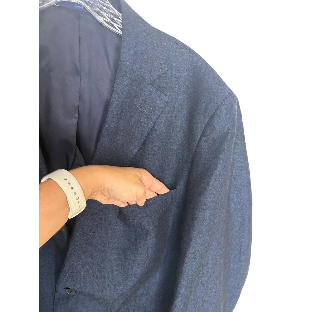 Haspel Men's Navy Linen Two Piece Suit Blazer Trousers Classic Summer Tailoring